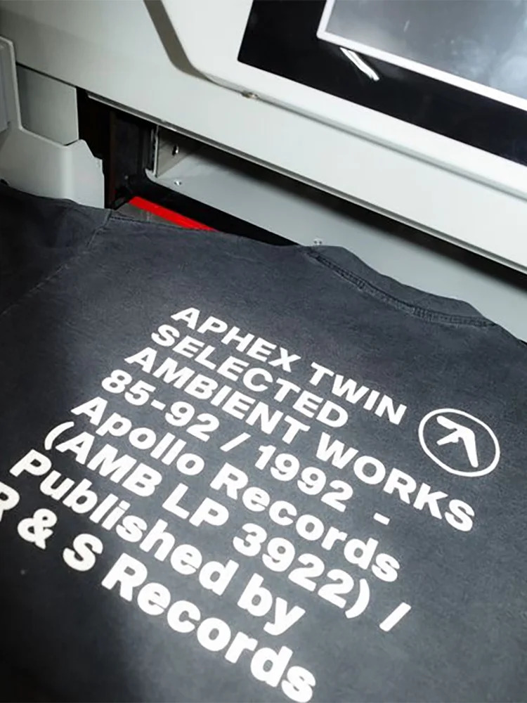 Men T-Shirt Aphex Twin Washed Black Print Cotton Graphic Oversized Korean Fashion Short Sleeve Tops Tees Y2k Streetwear Clothing 250320