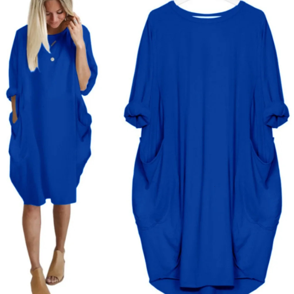 Summer Leisure Trend Womens Pocket ONeck Oversized Tshirt Solid Multi Color Loose Pajama Straight Skirt 250320