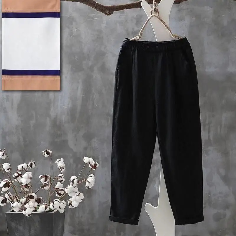 Womens loose casual harem pants for spring and summer simple wide leg women cotton linen Trouser 250320