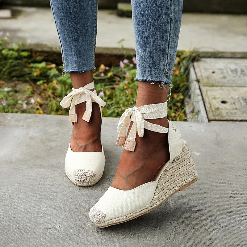 Womens Espadrille Ankle Sandals Comfortable Slippers Casual Shoes Breathable Flat Hemp Canvas Pump 250321BJ - view 3