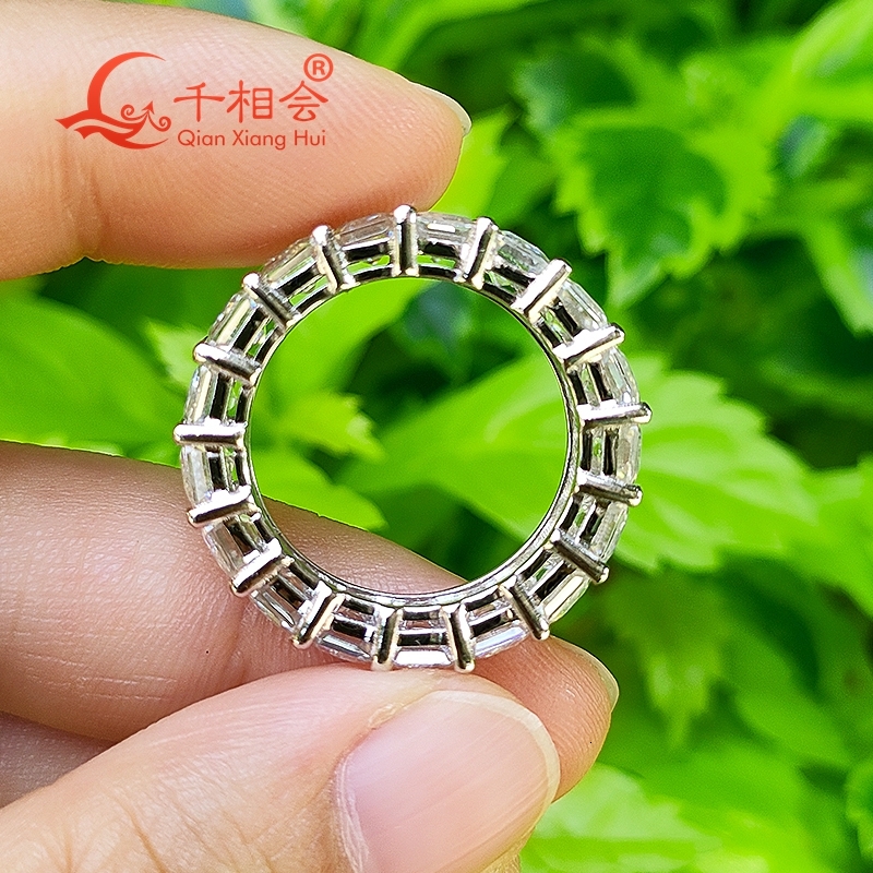 4*6mm emerald cut D white moissanite full eternity band 925 Sterling Silver Ring Jewelry Rings Engagement Ladies men gift