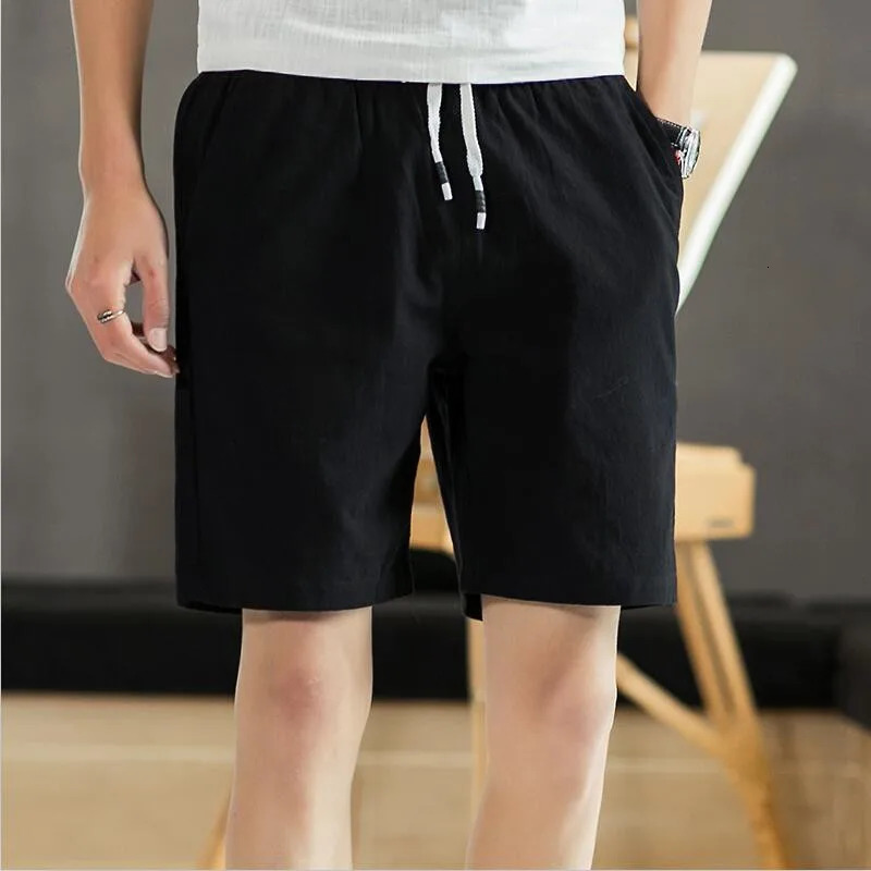 Men Shorts Slim Fit 2025 Summer Cotton Linen Knee Length Breathable Male Clothing Pure Straight Shorts Big Size M-6XL 7XL white 250320