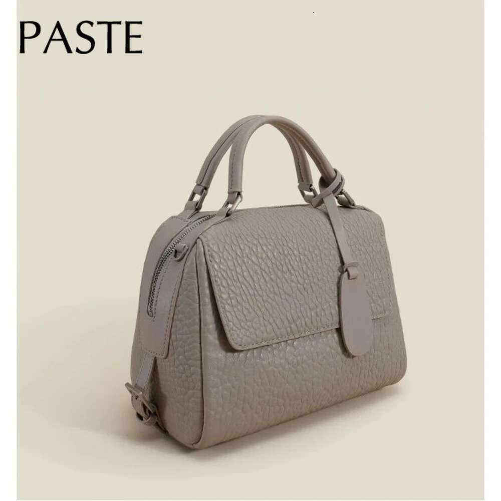 Bubble Pattern Grey Sheepskin Ladies Boston Tote Best Quality Real Leather Women Handbag Commuter Female Shoulder Bag