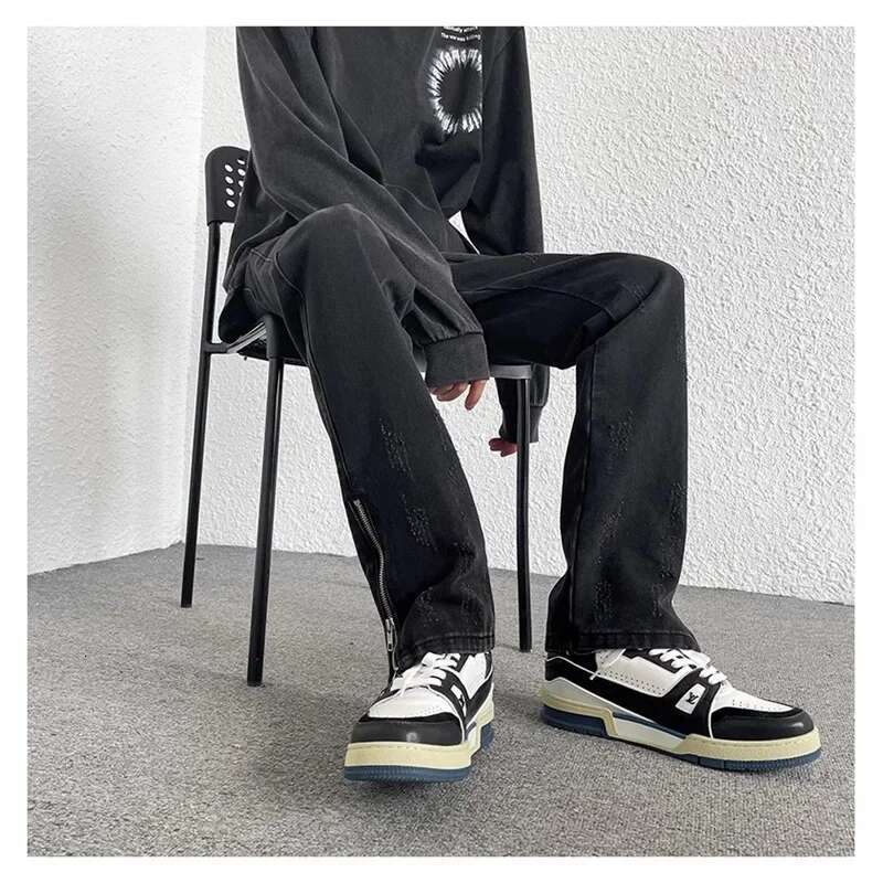 Designer Jeans New Retro Fashion Washed Jeans Men's Spring European And American High Street Hip-hop Pants Zipper Niche Design Emotional Casual M