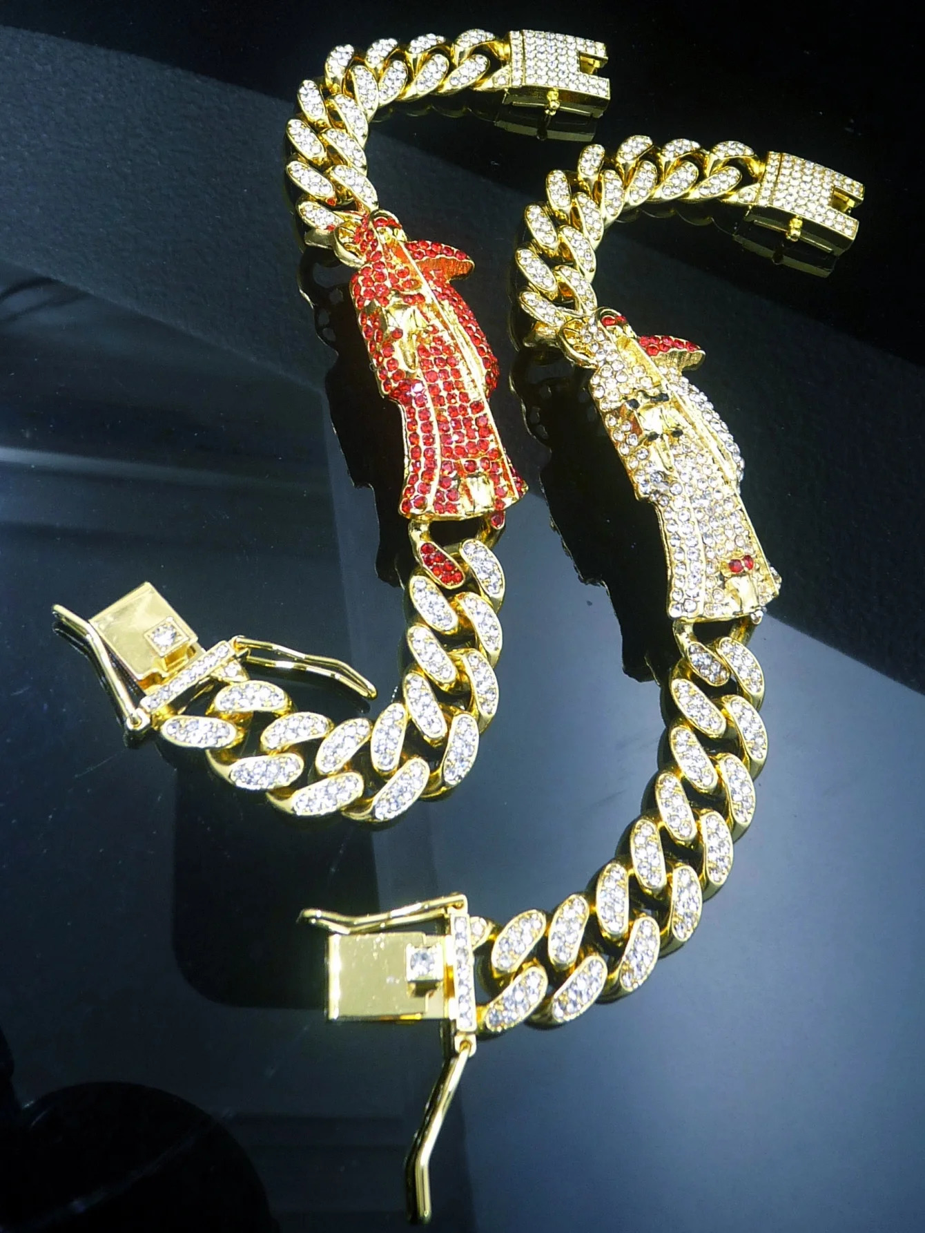 Full Diamonds Punk Hip Hop Chunky Chain Santa Muerte Bracelet Cuban Bracelet Jewelry 250321
