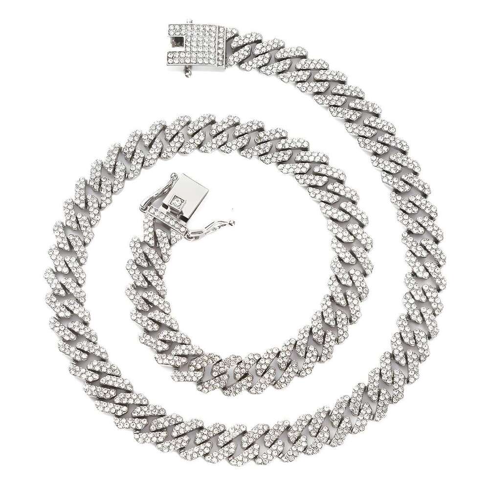 12mm e hip-hop style full men's and women's personality dia necklace alloy hot selg accessory Cuban chain jewelry