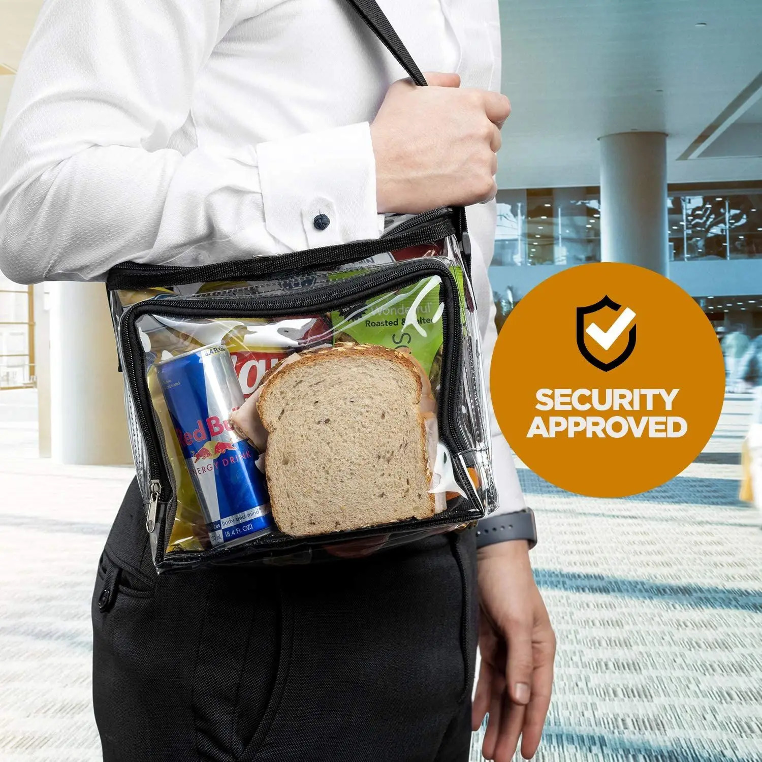 Cross PVC transparent lunch bag with adjustable shoulder straps front storage company mesh bag wild lunch bag 250320