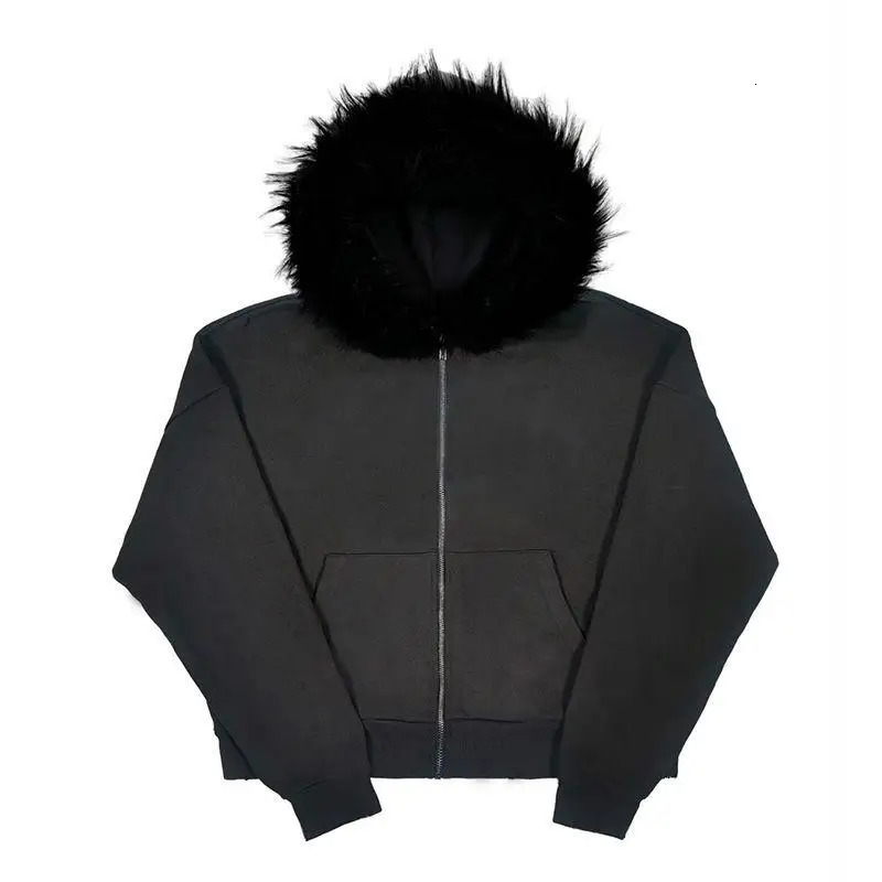 American subculture fashion retro fur collar hoodie women loose cardigan Gothic oversized jacket Y2k coat mood emo 250320