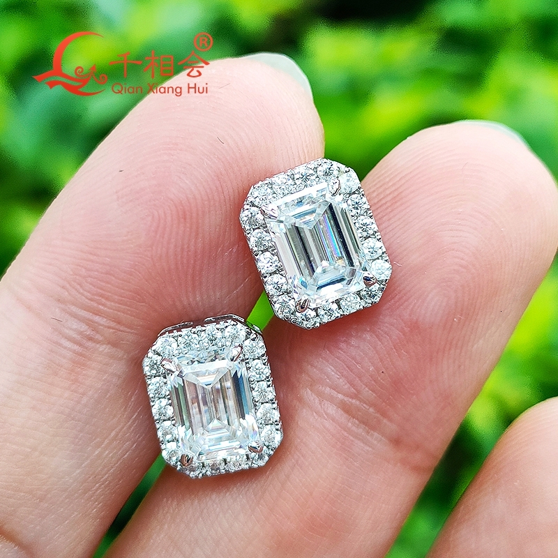 10mm rectangle shape emerald 925 silver white D VVS moissanite stone ear stud Earring for jewelry gift dating women wedding