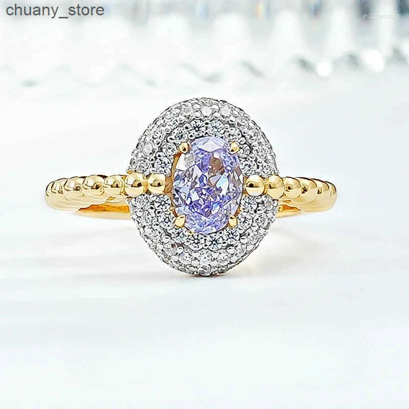 Solitaire Ring Cluster Rings Vintage Style Full Diamond Gold-plated 925 Silver Ring With Feminine Charm Niche Design Wedding Jewelry z250321