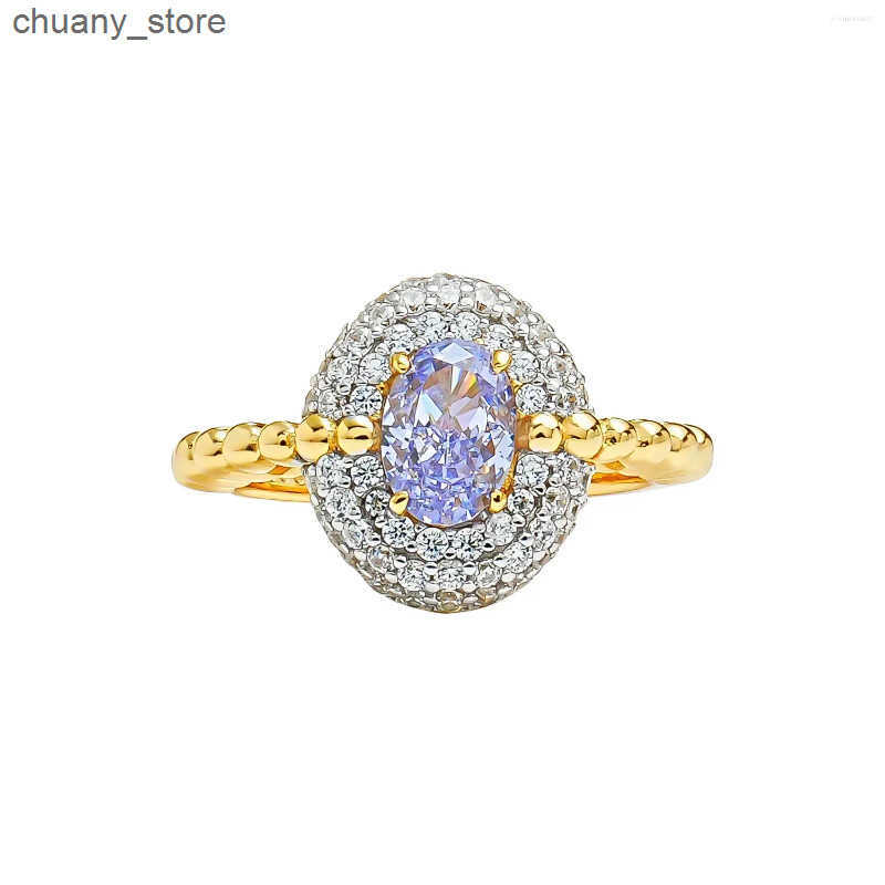 Solitaire Ring Cluster Rings Vintage Style Full Diamond Gold-plated 925 Silver Ring With Feminine Charm Niche Design Wedding Jewelry z250321
