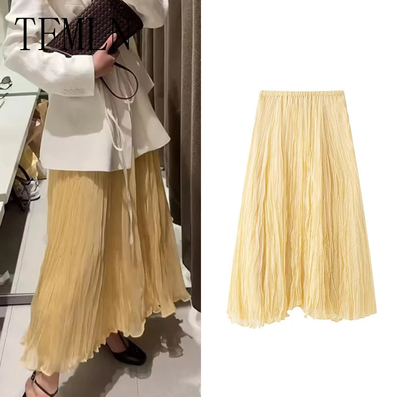 TFMLN Fashion Womens Pleated Skirts 2025 Summer Chic Causal Elastic Waist Solid Skirts Sweet Ladies High Street Skirts 250320