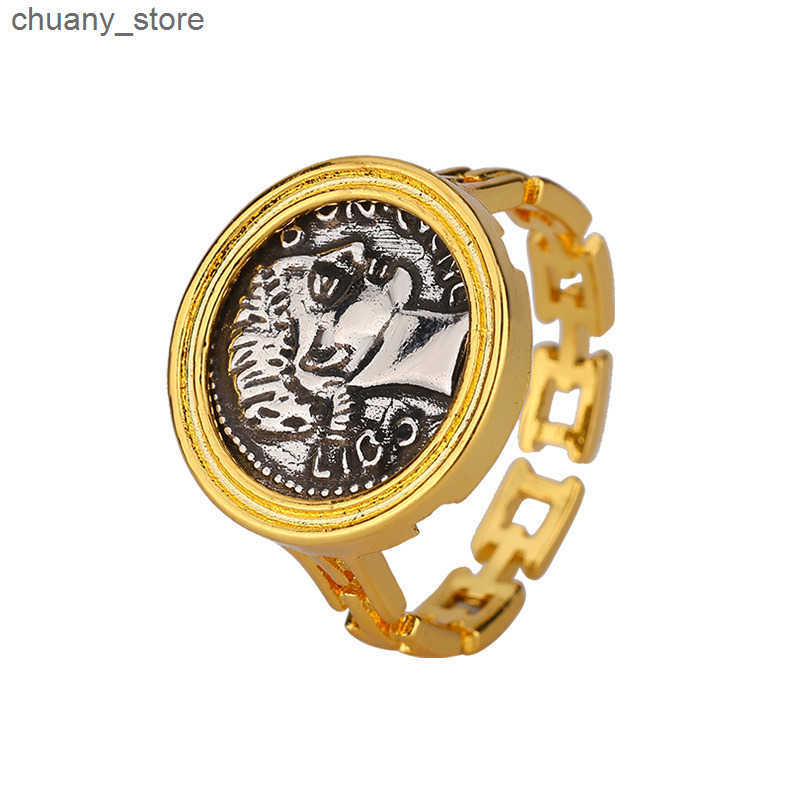 Solitaire Ring Vintage vintage antique coin lucky goddess ring with unique personality embossed portrait gold opening ring z250321