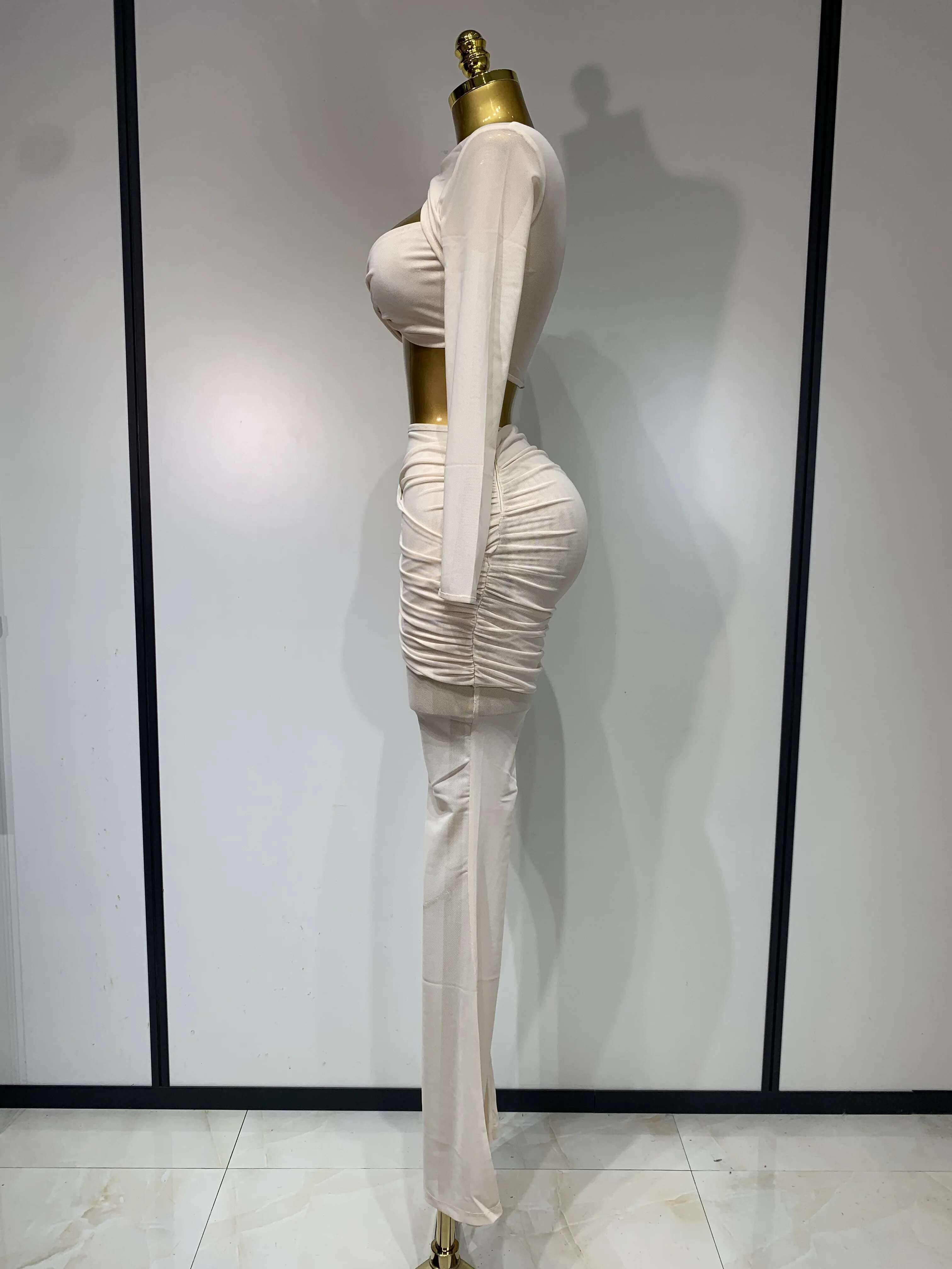 Women Sexy Mesh See Through Long Sleeves Pant Sets Elegant Fashion Street Two Piece Set Club Birthday Evening Party Outfit