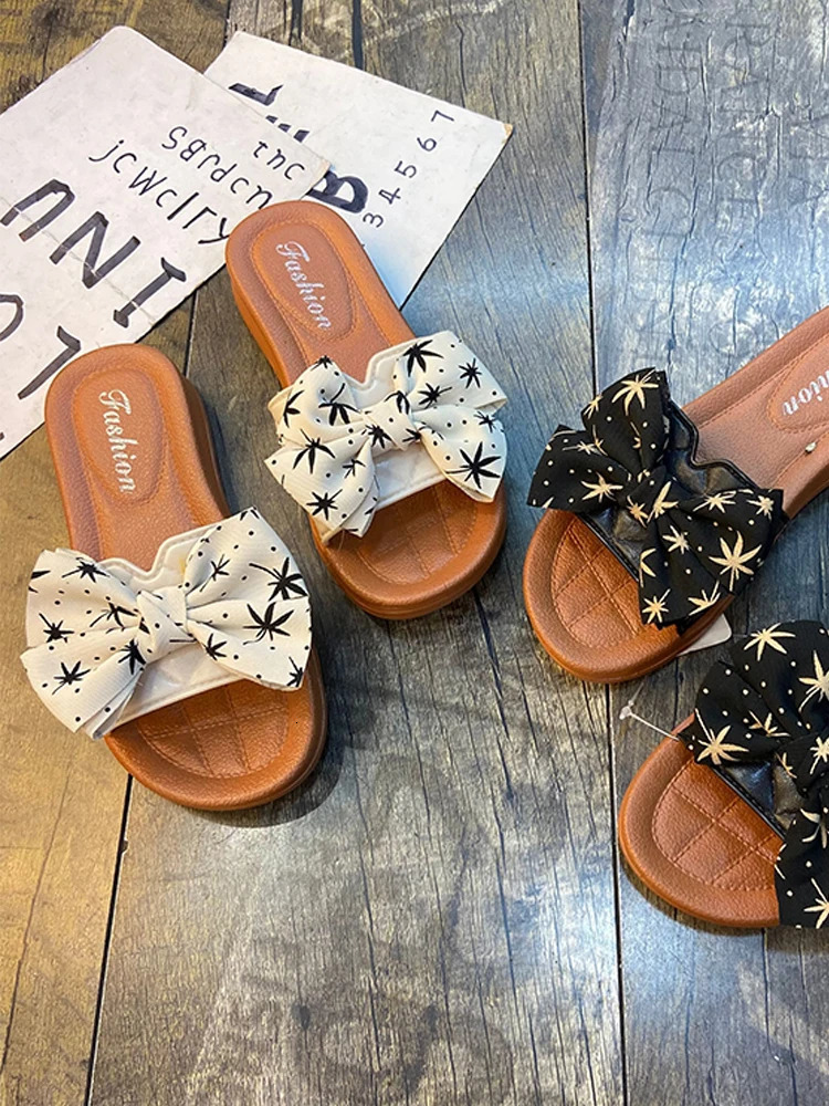 Womens Summer British Style Soft Bottom Butterfly Dew Toe Anti slip Cool Slip Single Line Slippers 250321BJ - view 7