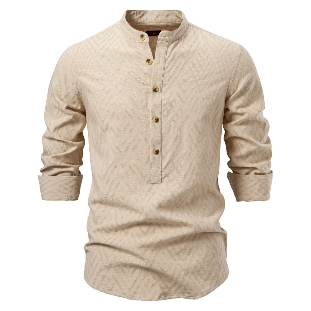 Spring Summer Pullover Shirts Collar Shirt Men's Solid Color Jacquard Casual Long Sleeve Shirts EUR Size XXL White Black 60% cotton,40% rayon Top