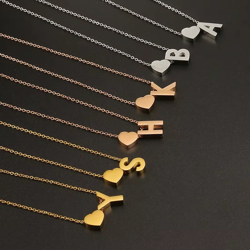 2025 Fashion Simple Tiny Heart Dainty Initial Necklace With Letter Name Women Stainless Steel A-Z Alphabet Choker Chain Jewelry 250313
