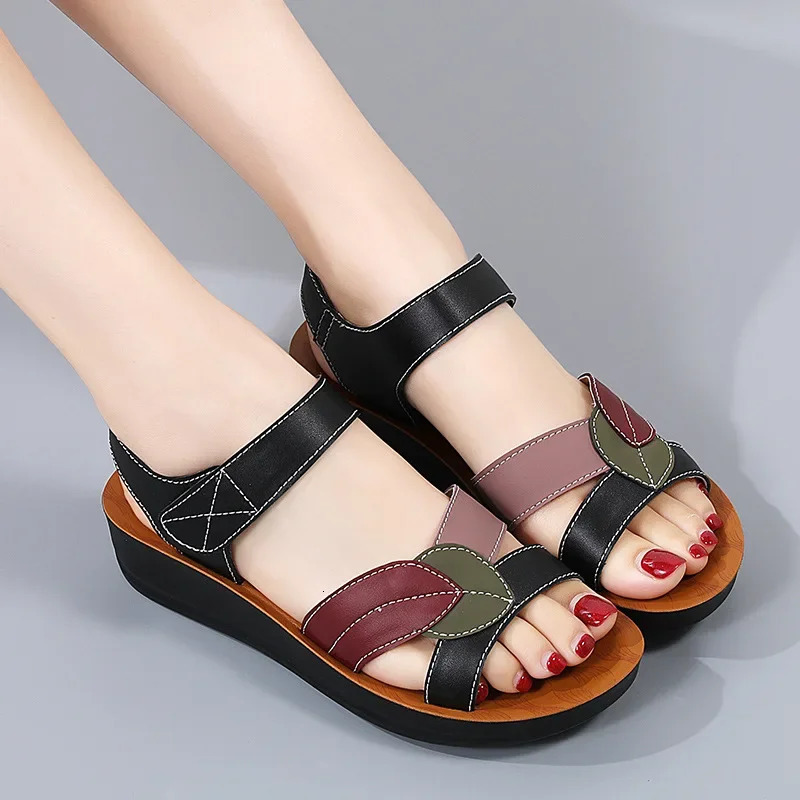 Large size casual soft breathable PU sandals suitable for womens wedge platform Chaussure female trainer Zapatos Mujer 250321BJ - view 4