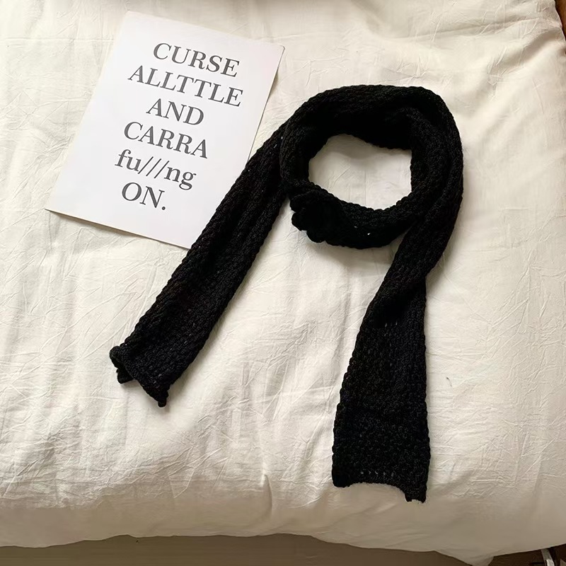 T328 autumn and winter scarf female 2025 new casual knitted flower concave shape decoration narrow neck scarf hot girl scarf