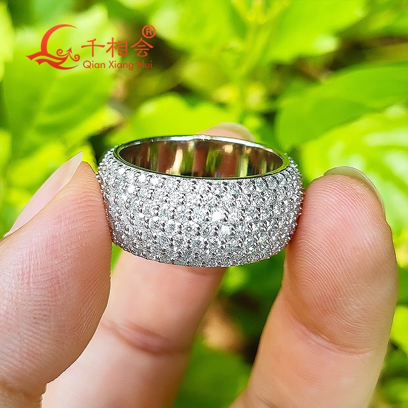 10mm Seven Rows White Melee Moissanite Band Ring Full Stones S925 Silver Jewelry Ring for Engagement Suitable for Ladies And Men