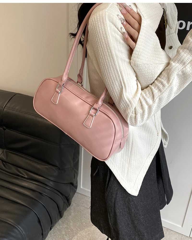 Solid color PU leather womens underwear bag 2024 spring Korean fashion retro simple shoulder bag womens handbag and wallet Y250319