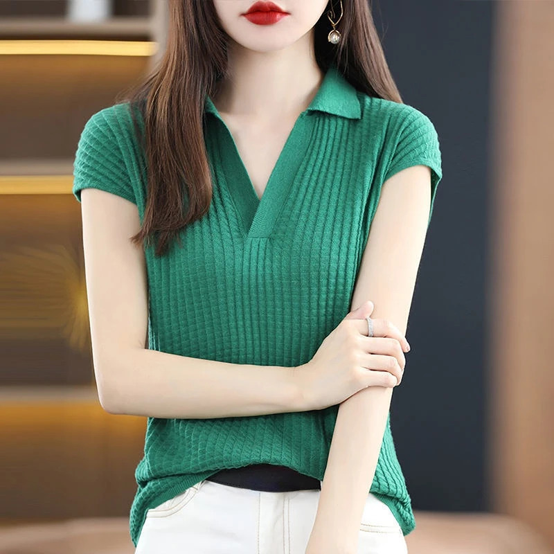 T Shirt Youth Top Petite Knitted Wholesale Ladies Polo Neck Tee Shirts Korean Pullover High Quality Flower Good Xxl Black 250319