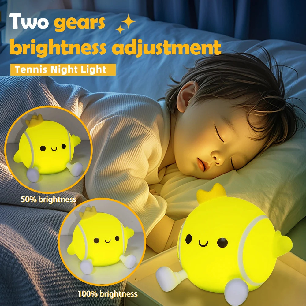 LED Tennis Night Light for Baby Nursery Toddler Fun Football Silicone Sleeping Light Rechargeable Bedside Touch Lamp For Room 250320