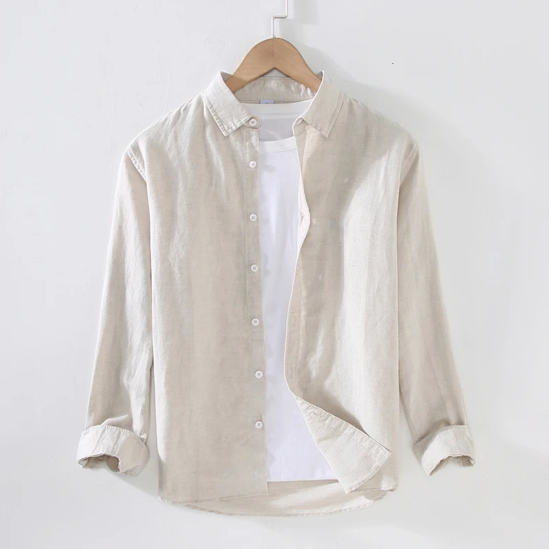 Long-sleeved Casual Linen Shirts For Men Fashion Solid 10 Colors Tops Clothing Camisa Masculina Chemise 250320