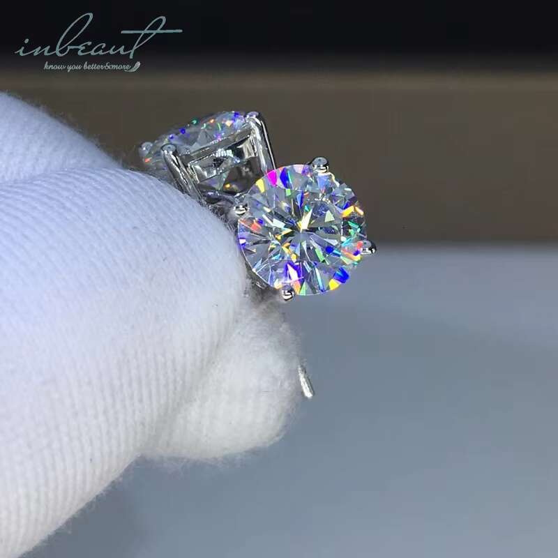 Sier Original Total 8 Carat Round Brilliant Cut Dia Test Past D Color Moissanite Stud Earrings for Women Fine Jewelry