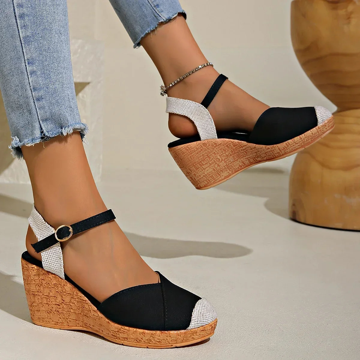 Ladies Sandals Platform Women Shoe Summer Wedges Espadrille High Heels Casual Ankle Strap Mixed Color Shoes For Female 250321BJ - view 6