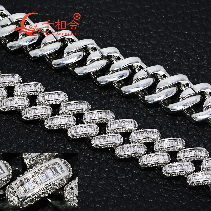 bracelet 12mm baguette french 925 Silver Cuban Link Iced Out Hip Hop white Moissanite Chain Jewelry for Women Men Gifts