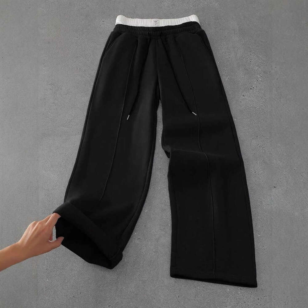 American style contrasting splicing double waisted loose straight leg sports casual with drawstring guard pants