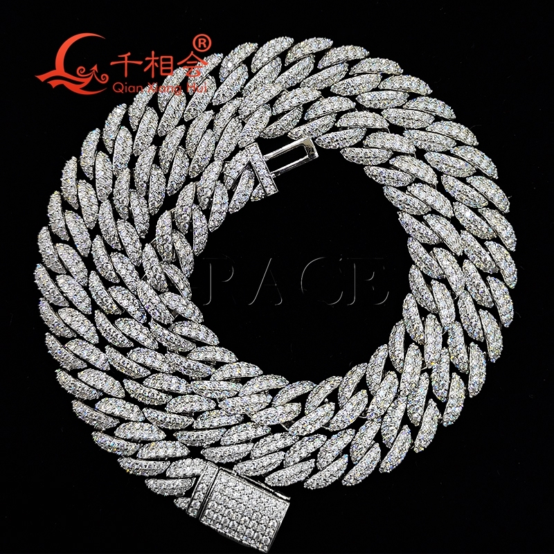 Mens 10mm Width Half Moon Necklace S925 Sterling Silver Moissanite Diamond Hip Hop Iced out Miami Cuban Link Chain Jewelry