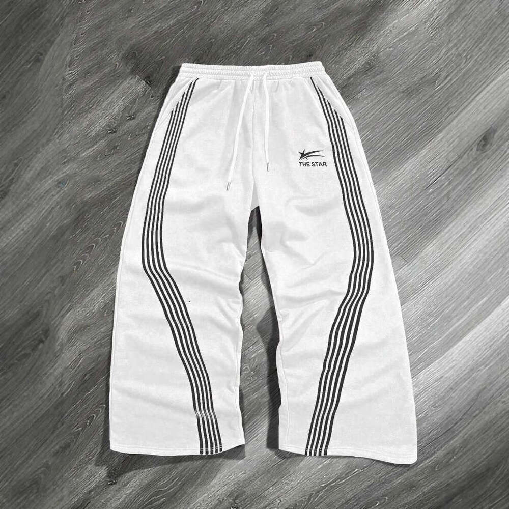 American street printed striped loose straight sports casual pants, sweatpants for men and women