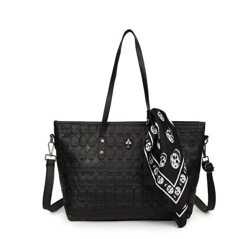 European and American trend printing skull silk shoulder bag fashion casual womens bag Y250320
