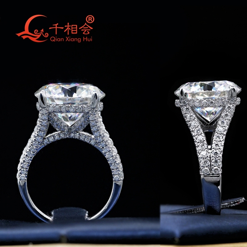 12ct 15mm round White Moissanite Large Size Silver 925 Ring Luxury V Half Eternity Womens Wedding Band Date Gift