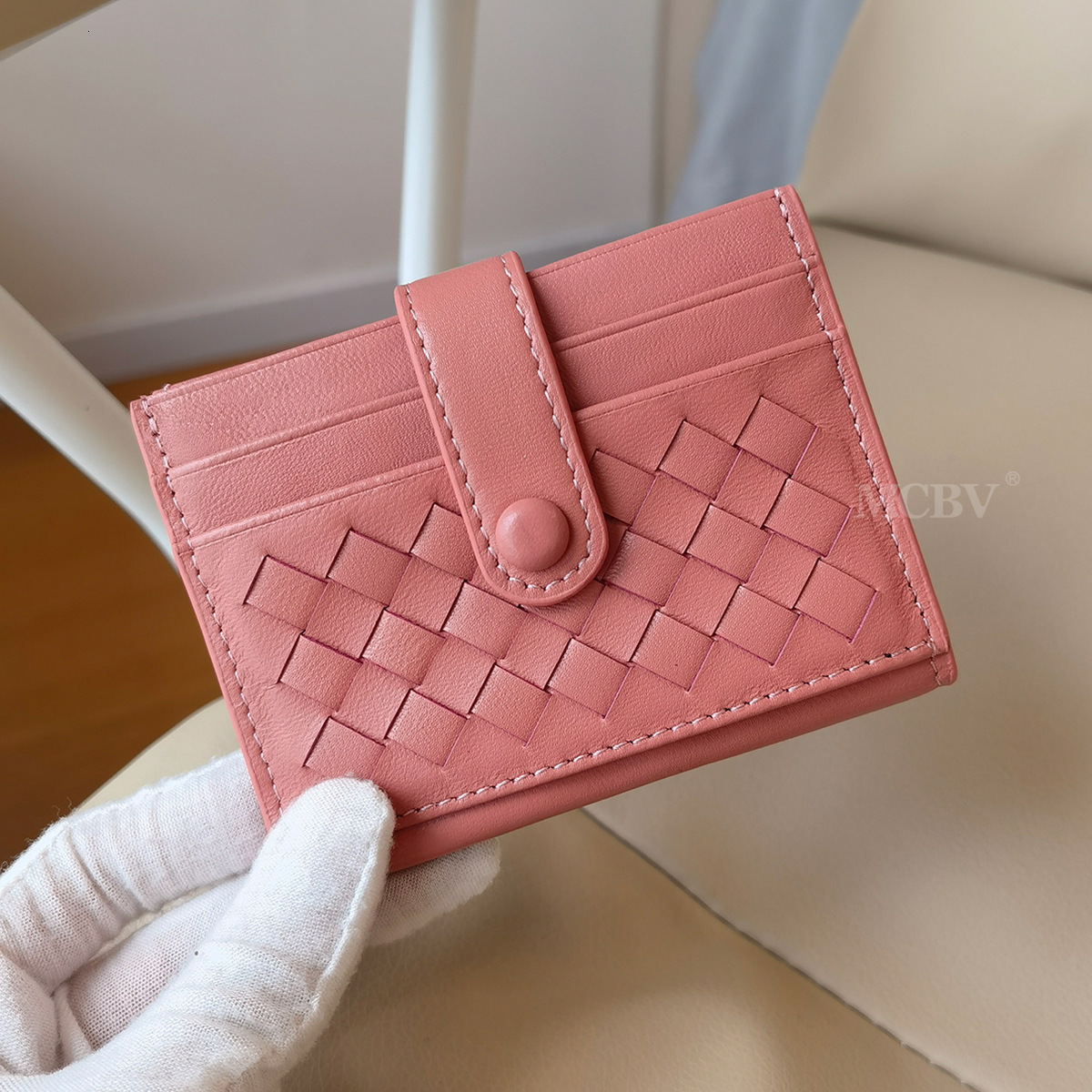 2025S Trend Designer MCBV Sheepskin Handmade Woven Multi Slot Bag Genuine Leather Fold Buckle Unisex Card Clip Coin Bag
