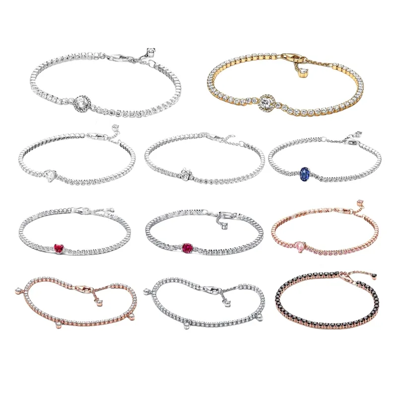 2025-925 Sterling Silver Dangle Charms New Tennis Bracelet Rose Gold Glittering Heart Ornament Adjustable Pull designer bracelets