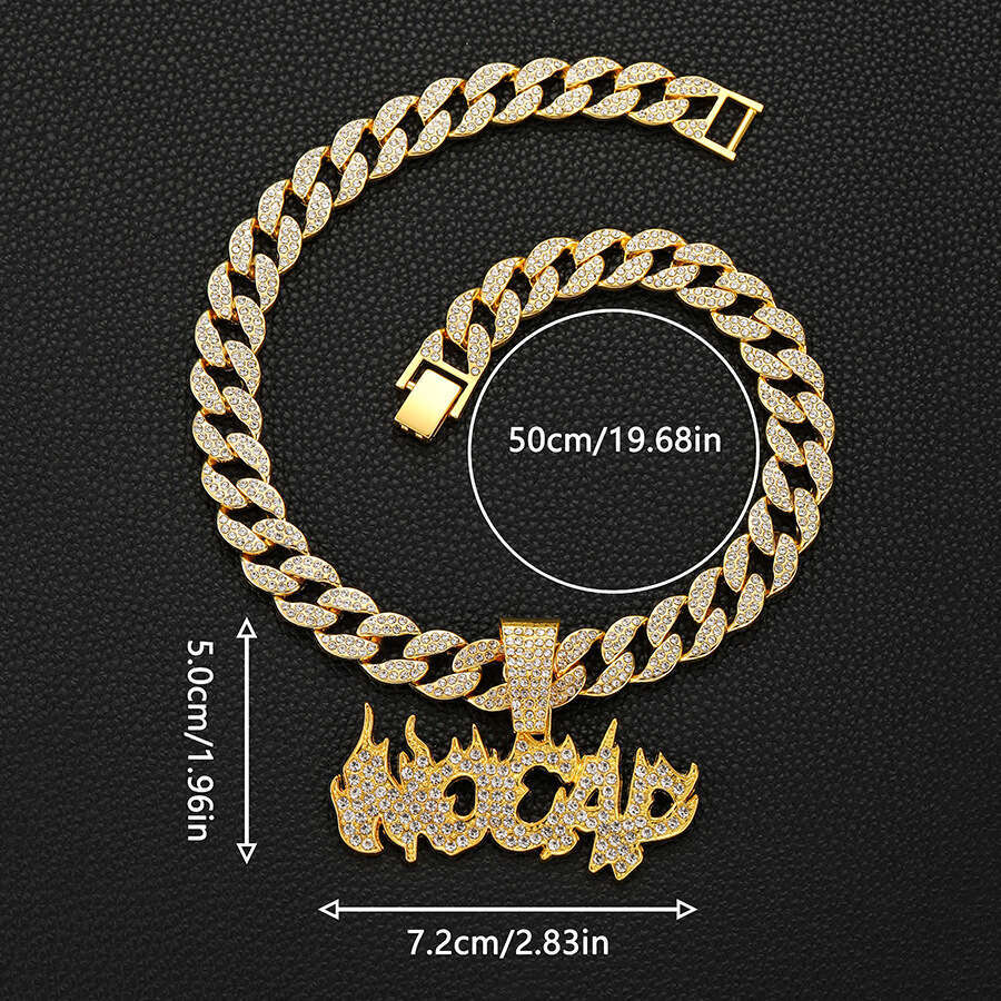 Alloy Flame Full Dia Alphabet Heat Trend Exaggerated Men's Hip Hop Necklace Personalized Street Dance Rap Cuban Chain