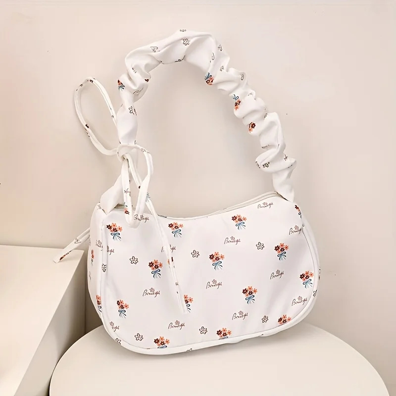 Fashion Flower Nylon Shoulder Bag Elegant Underwear Wallet with Fixed Strap Womens Zipper 250320