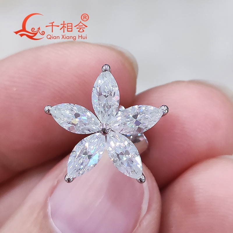 S925 silver 3*6mm marquise shape 5 flowers D VVS moissanite stone ear stud Earring for jewelry gift dating women wedding