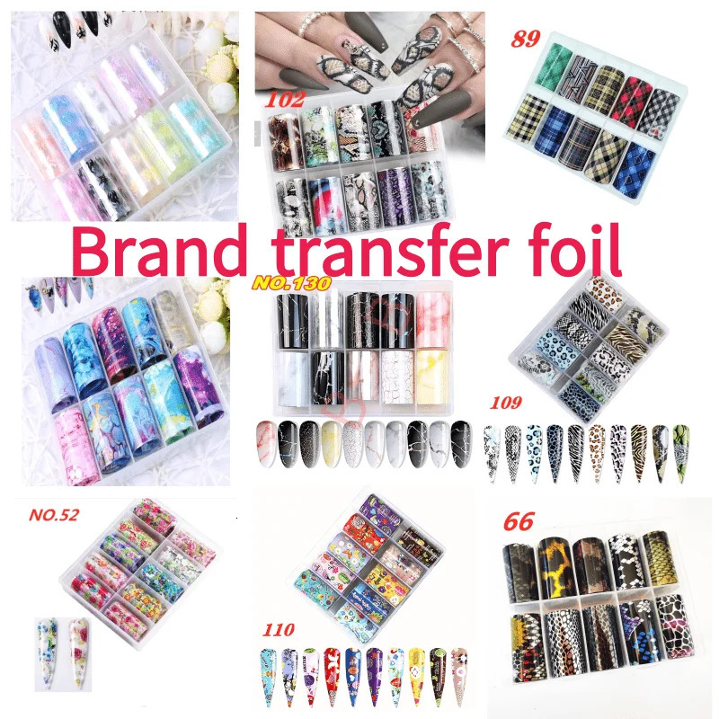 10 Roll Nail Art Transfer Foil Set and Butterfly Nail Art Foil Transfer Stickers 4*100cm 250314