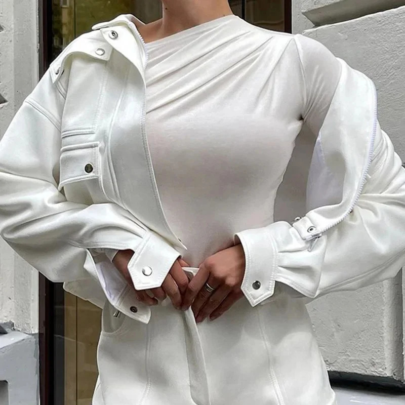 Long Sleeve Top White TShirt Basic Crop Autumn Pollover Solid Skew Neck T Shirt Streetwear Black Y2K Tees 250311