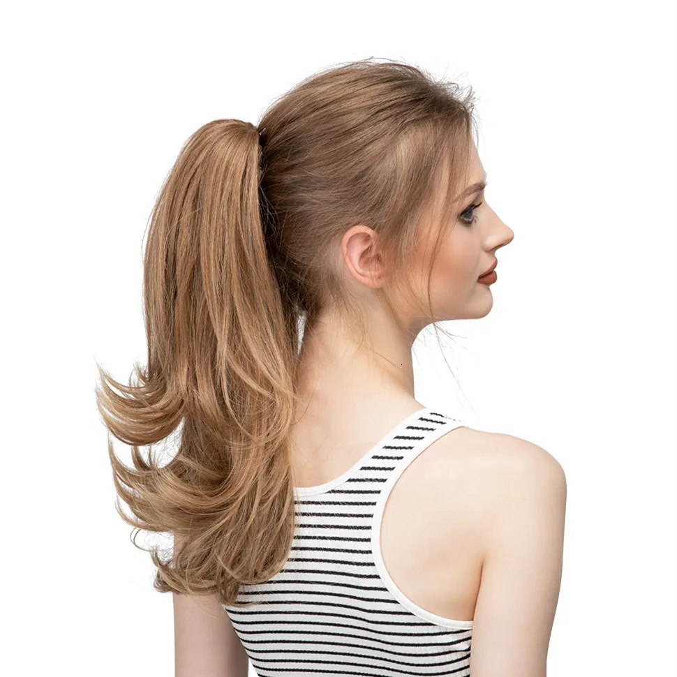 Synthetic Claw Clip In Ponytail Hair Extensions Wavy Hairpiece 14 Blonde Black Hair False Pigtail With Elastic Band 250321