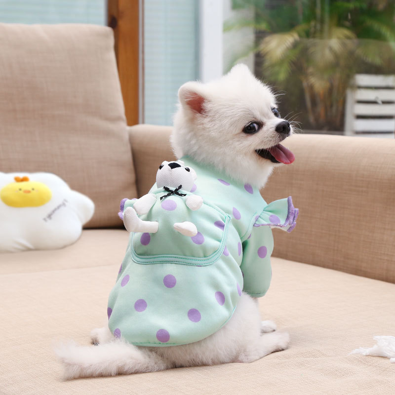 Fall - Winter Pet Clothes for Dogs and Cats: Adorable Pocket - designed Bear - print and Polka - dot Outfits, Ideal for Teddy, Bichon Frise