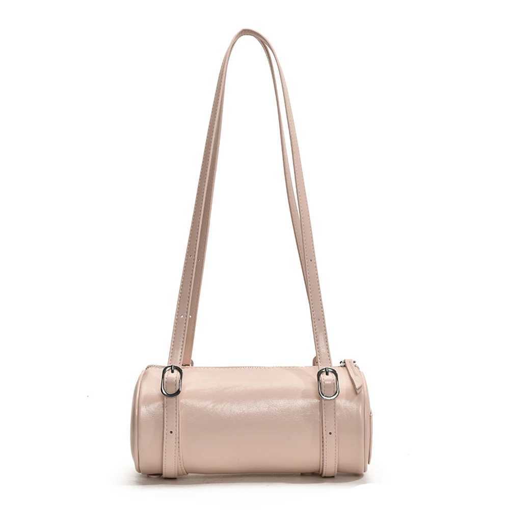 Womens PU shoulder bag cylindrical handbag zipper fashionable armrest bag adjustable shoulder strap fashionable handbag Y250320