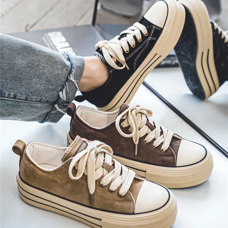 Mens Canvas Shoes Fashionable Breathable Platform Soft Mens Vcani Shoes Concise Lightweight Lace-up Unisex Mens Sneakers Y250320