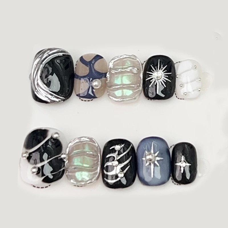 Handmade Round Metal y2k Press On Nails Punk Sweet Cool Artificial Nails Wearable False Nail Party Nail Tips Art 250319