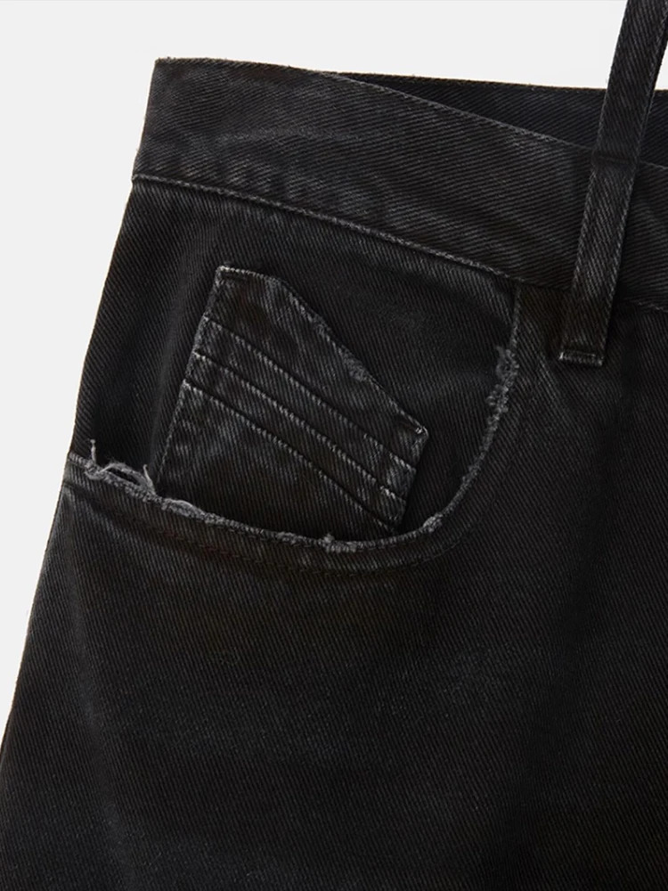Womens loose waist zipper hollow solid color wide leg long leg jeans autumn trendy 250314