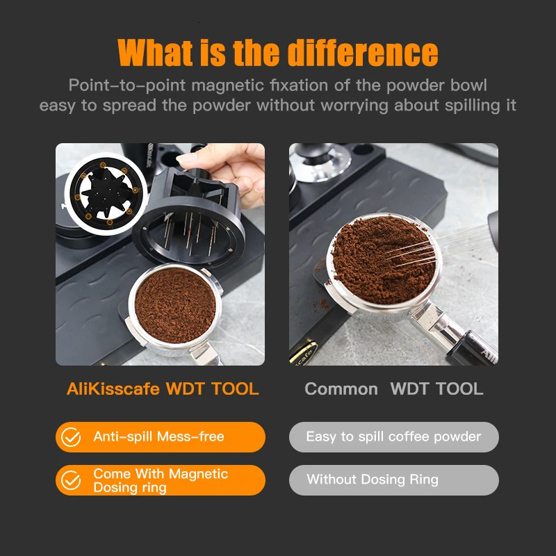 ALIKISSCAFE WDT Tools Rotary 51mm 54mm 58mm Espresso Stirrer Needle Distributor Magnetic Coffee Maker Accessories Barista Tools 250321